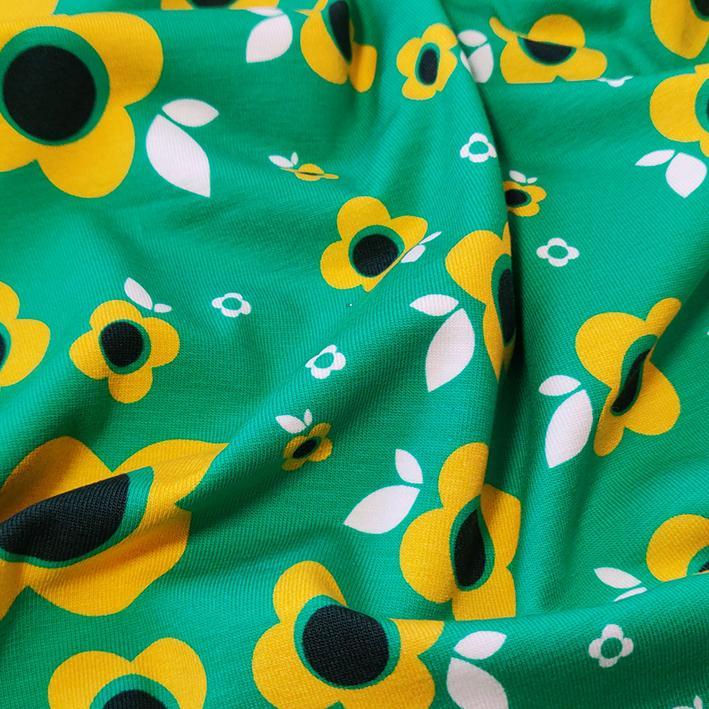 tissu Jersey coton rétro fleur vert vintage LYNETTE avril fabrics vendu au mètre