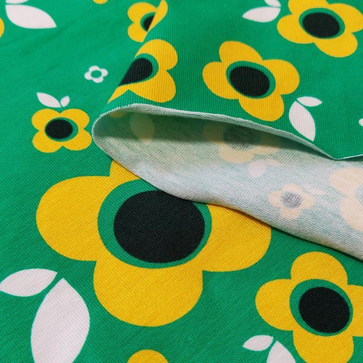 tissu Jersey coton rétro fleur vert vintage LYNETTE avril fabrics vendu au mètre