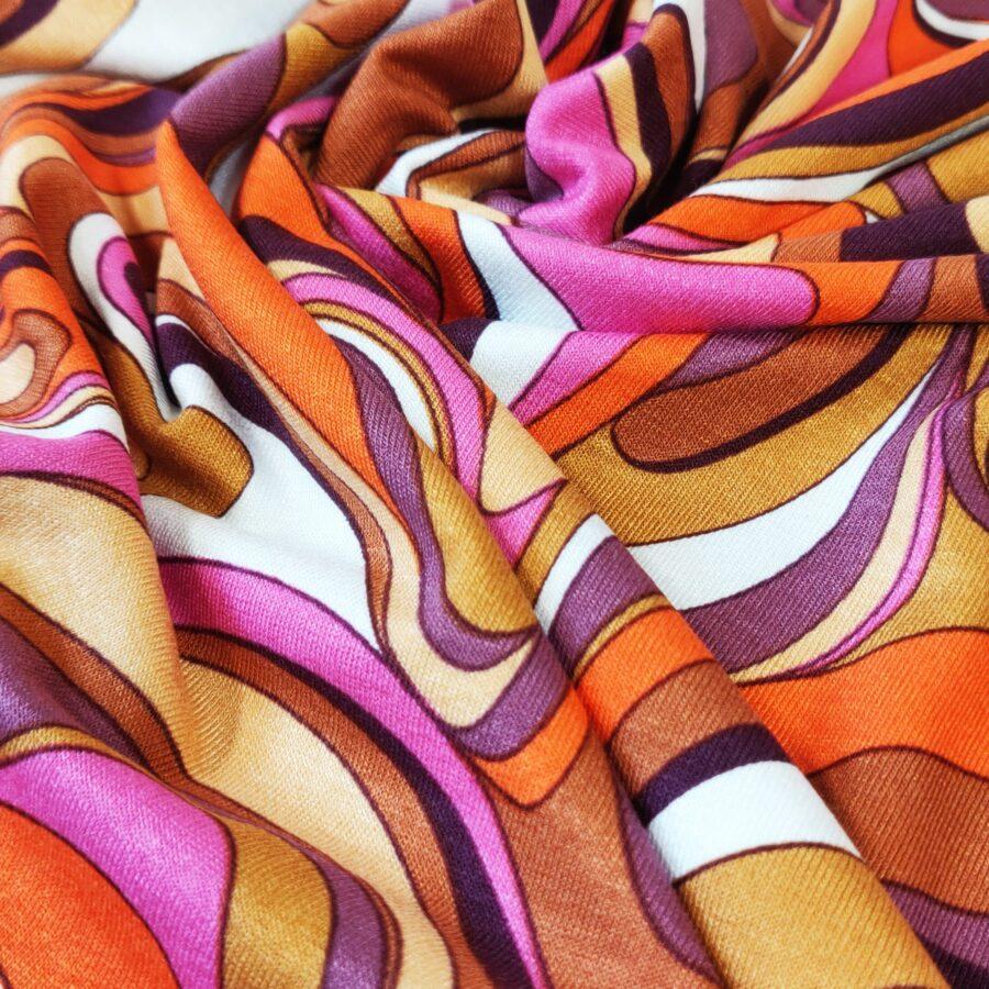 tissu jersey viscose seventies imprimé orange rose avril fabrics vendu au mètre