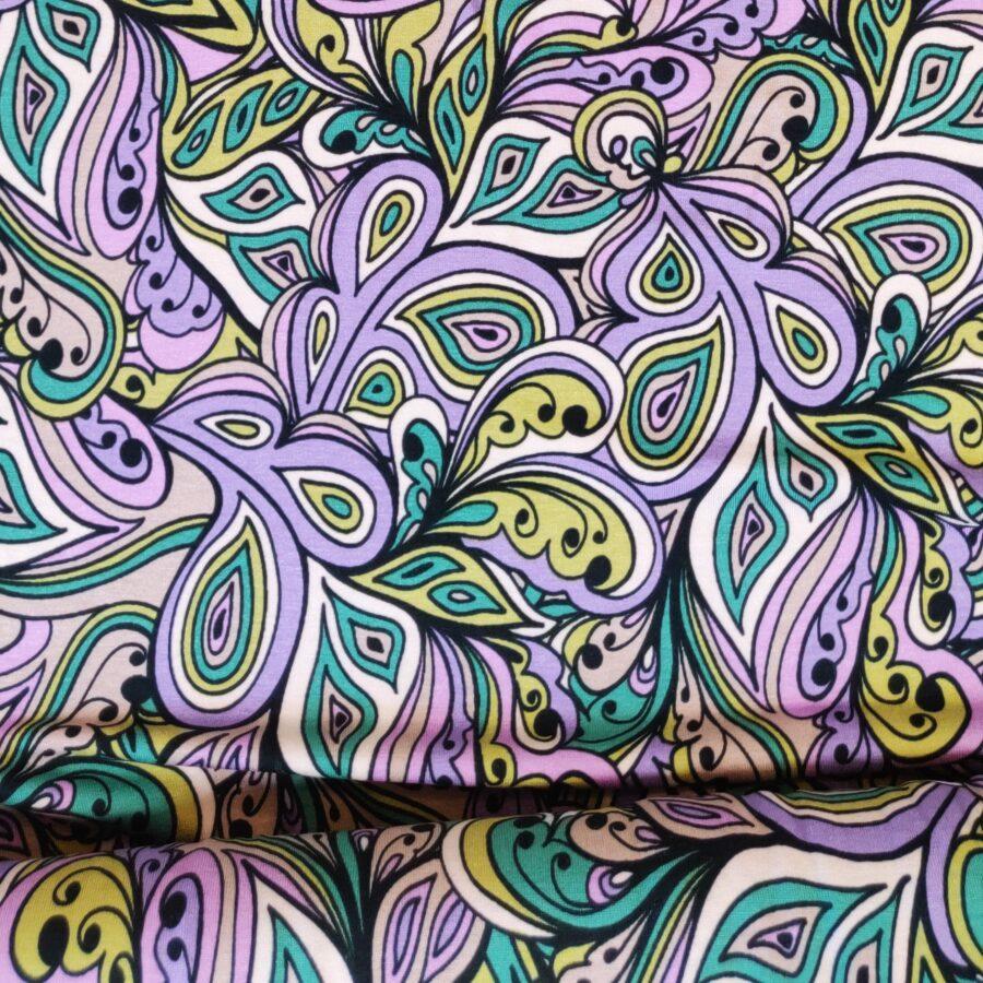 tissu jersey viscose violet vert imprimé avril fabrics vendu au mètre