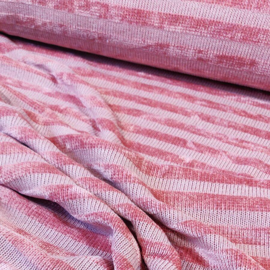 tissu maille chenille rayures rose avril fabrics