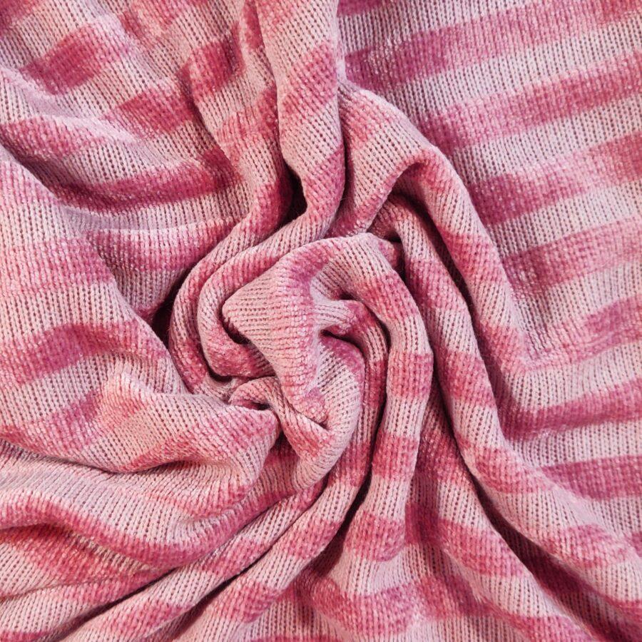 tissu maille chenille rayures rose avril fabrics