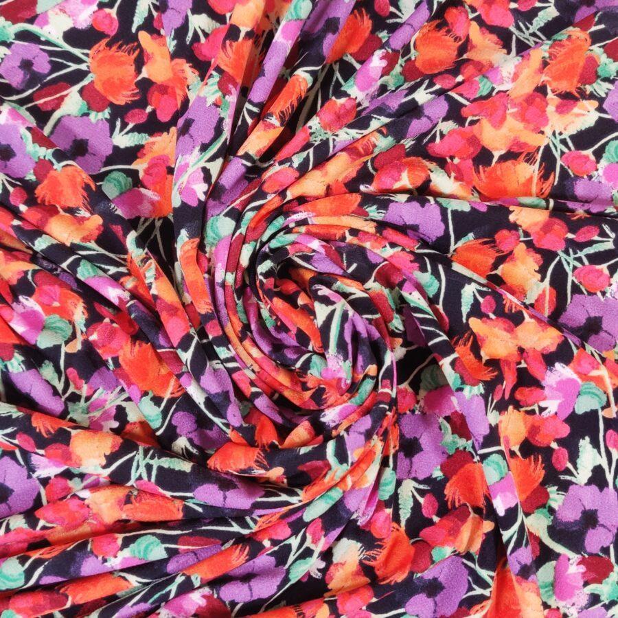 tissu jersey polyester fin LINA fleuri marine avril fabrics vendu au mètre