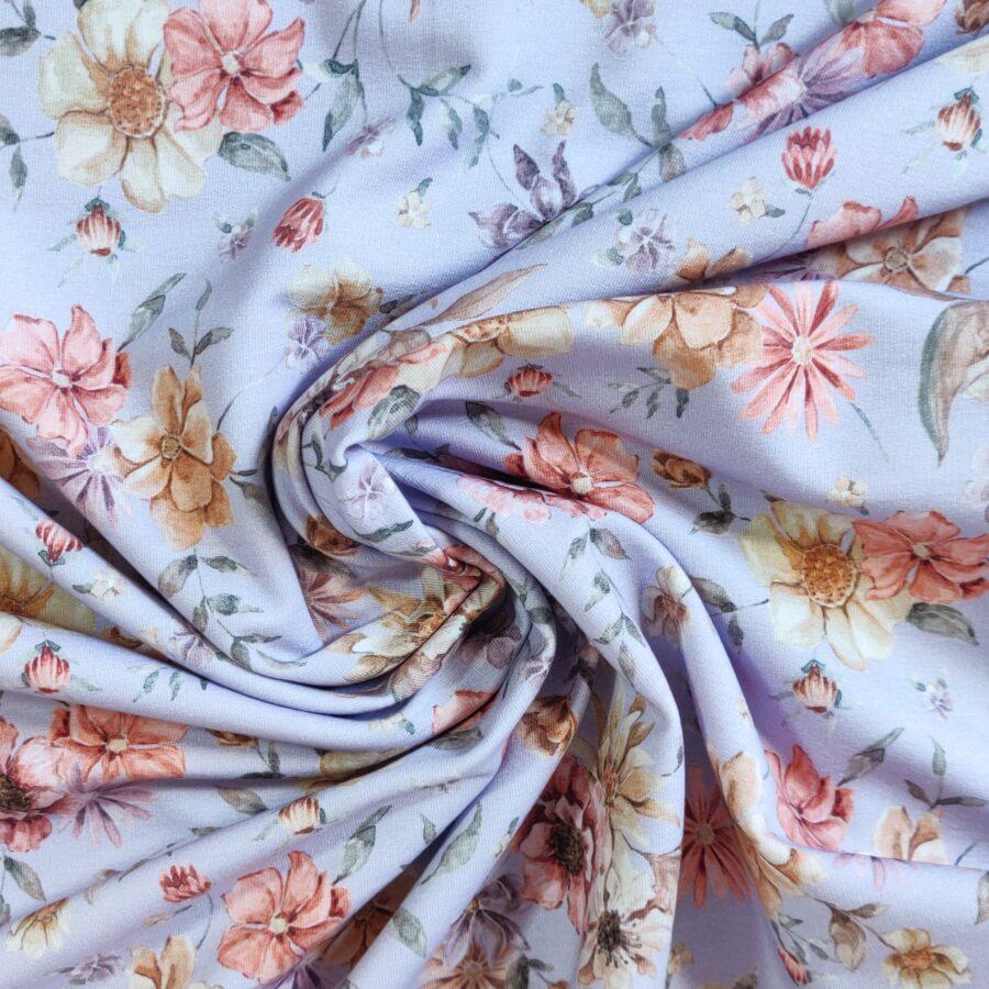tissu jersey sweat french terry violet fleur ava avril fabrics vendu au mètre