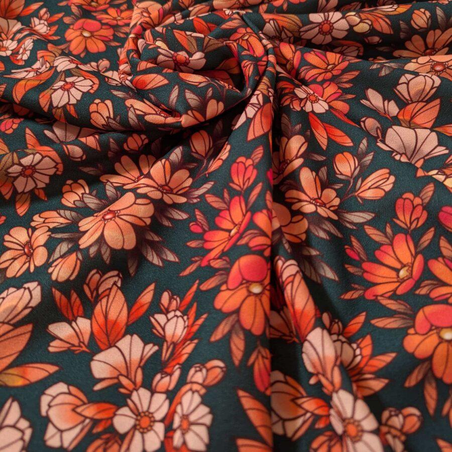 jersey vert fleurs orange tissu