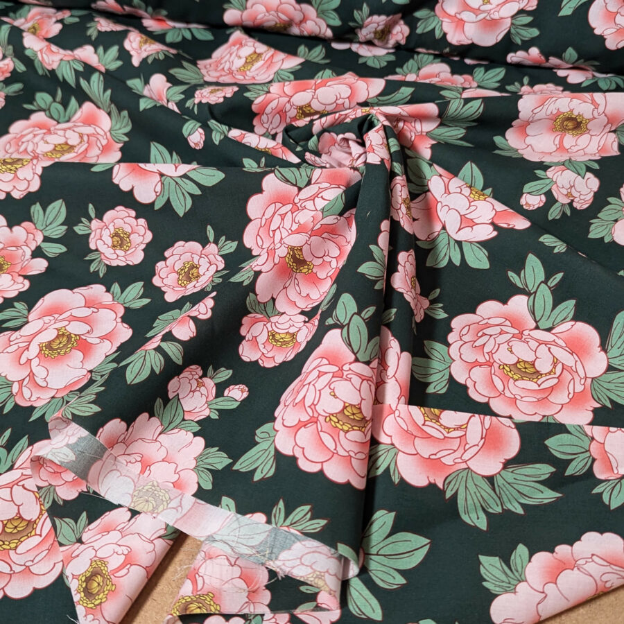 coton pivoines vert