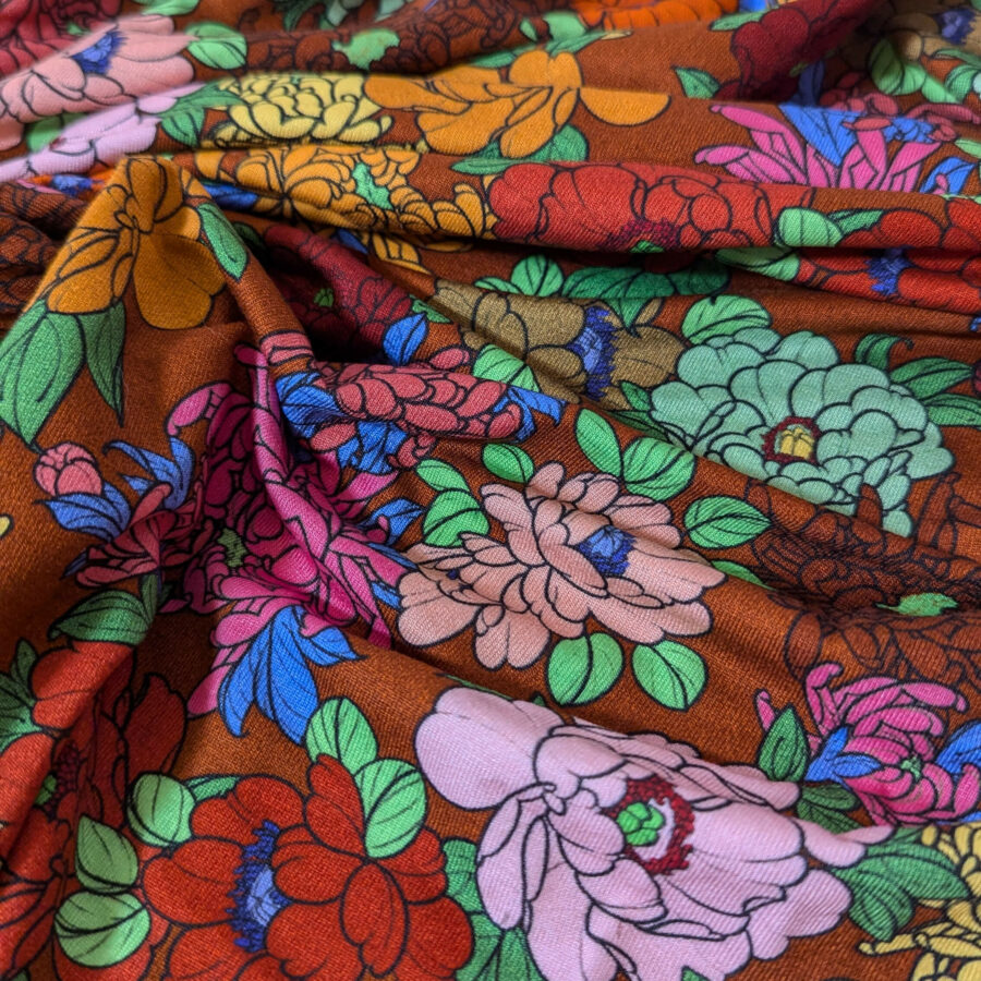 tissu marron rétro fleur