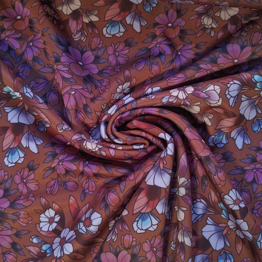 tissu scuba fleurs marron violet