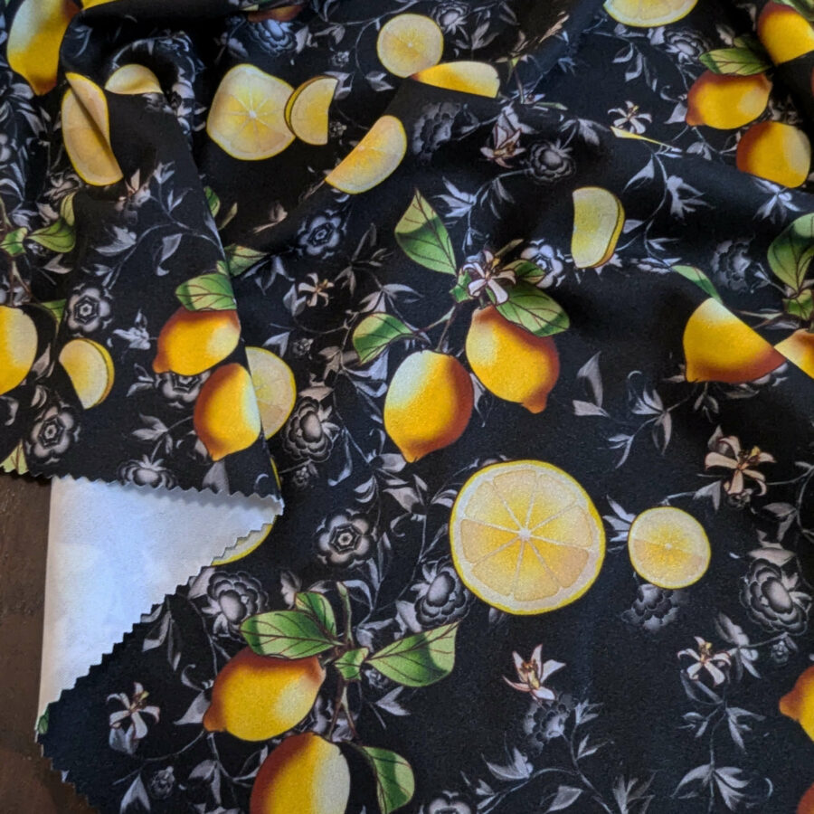 tissu noir scuba crêpe citron