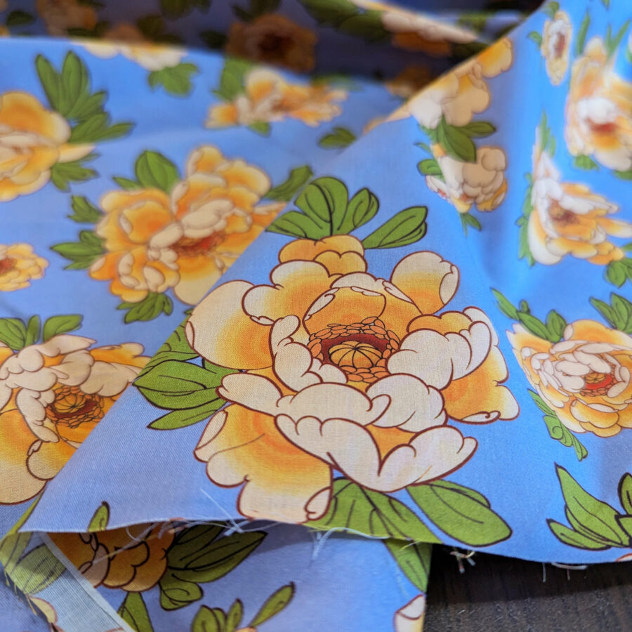popeline fleurs pivoine jaune
