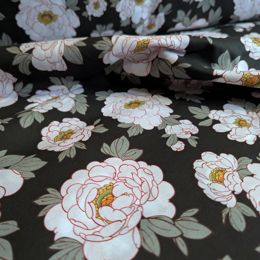 tissu noir pivoine