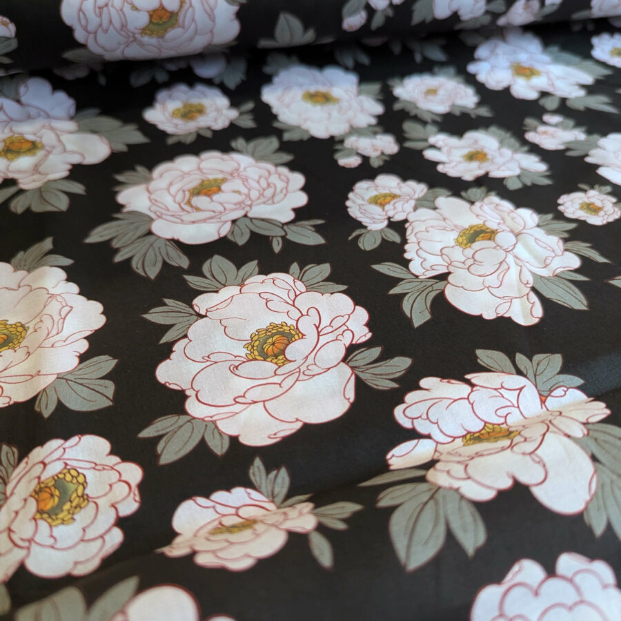tissu noir pivoine