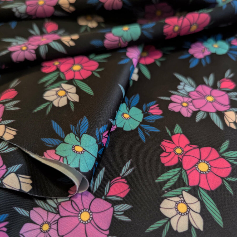 lycra noir fleurs