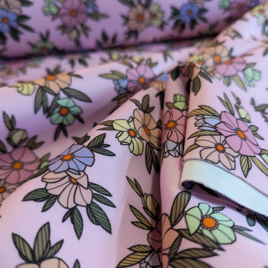 tissu scuba rose fleurs