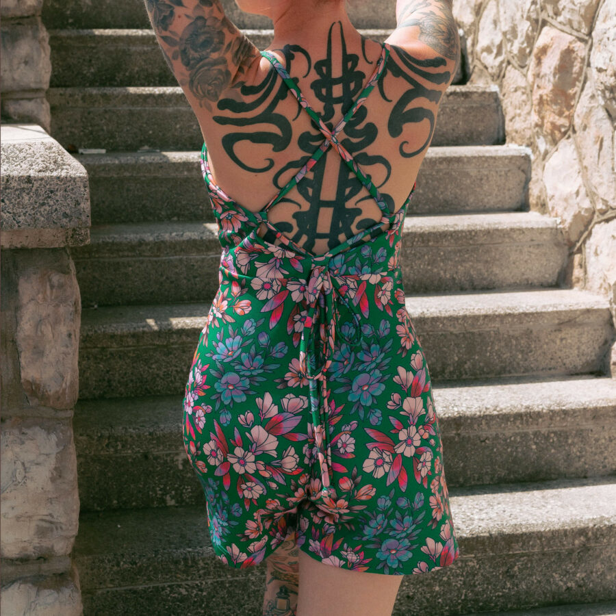 combishort fleurs vert