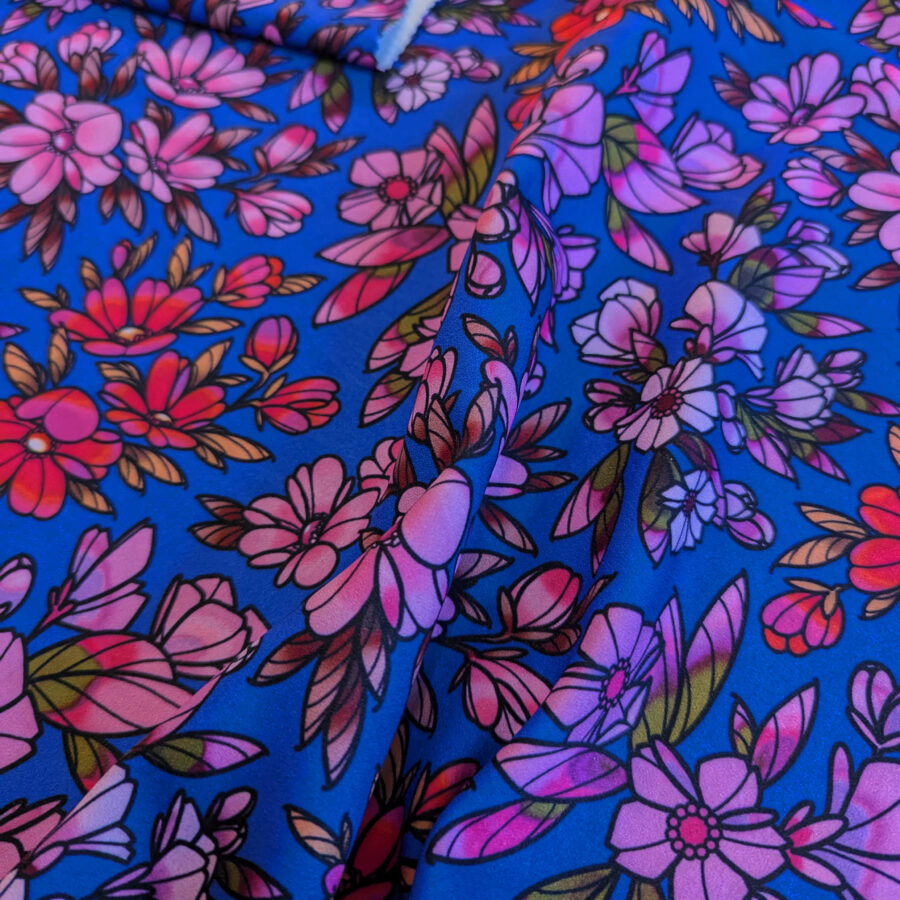 tissu bleu fleurs