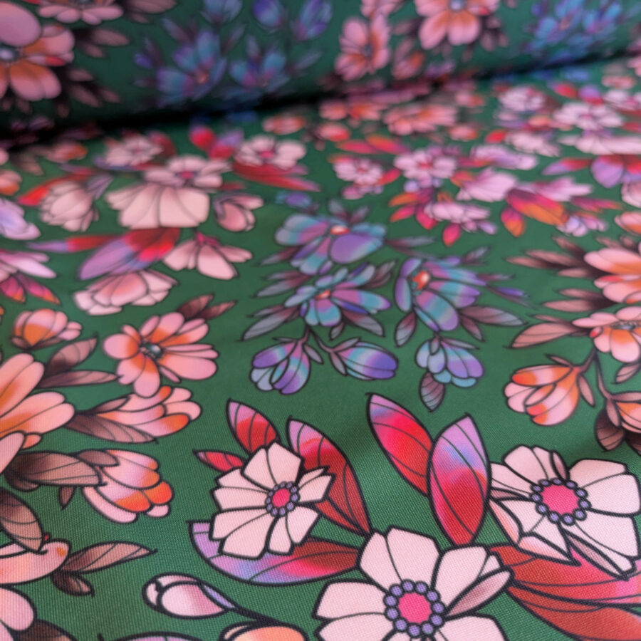 tissu vert fleurs