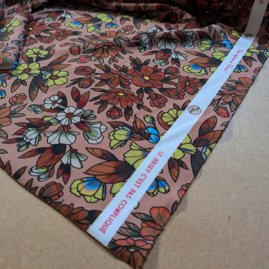 scuba crepe marron fleurs