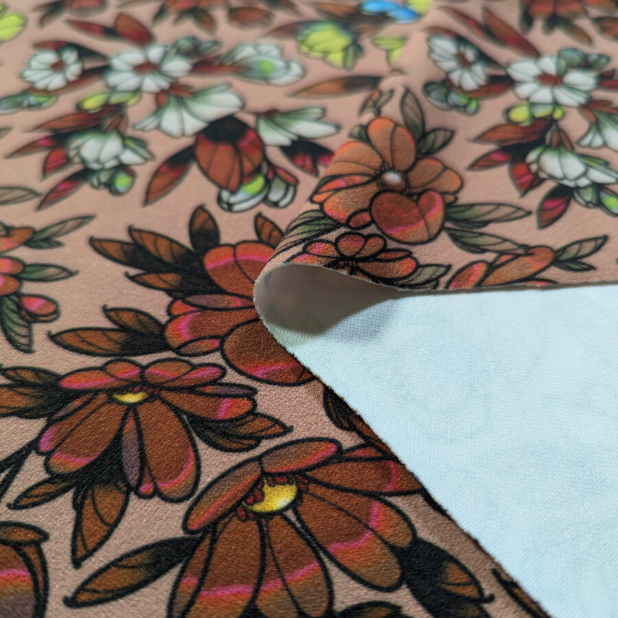 scuba crepe marron fleurs