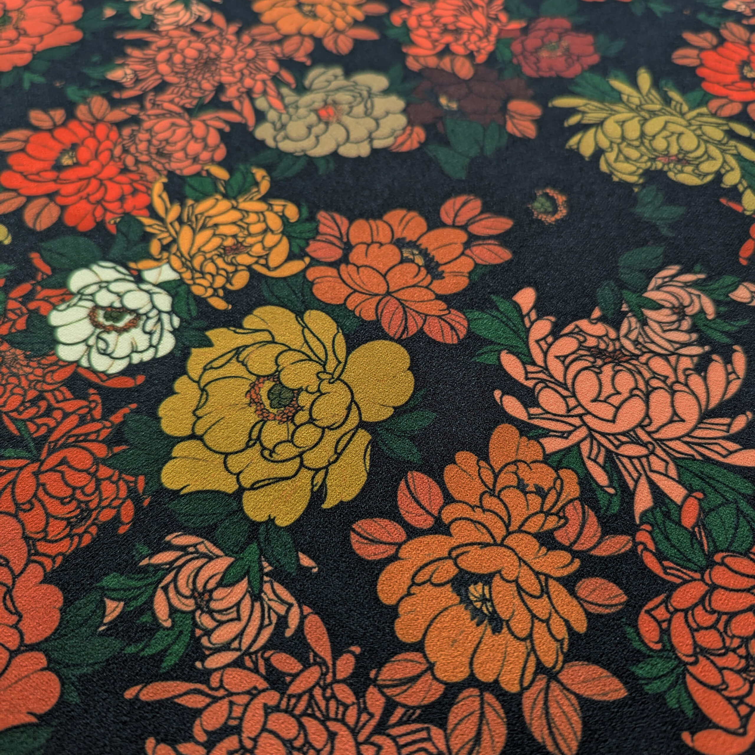 tissu fleuri noir fleurs