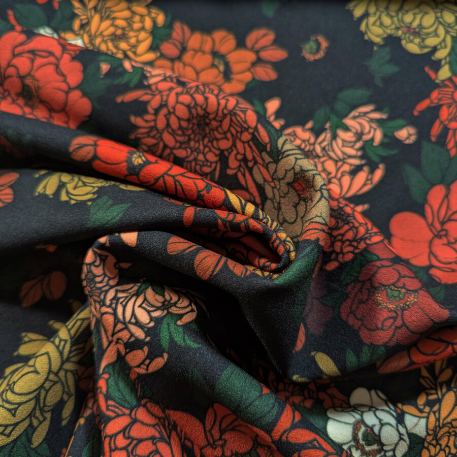 tissu fleuri noir fleurs