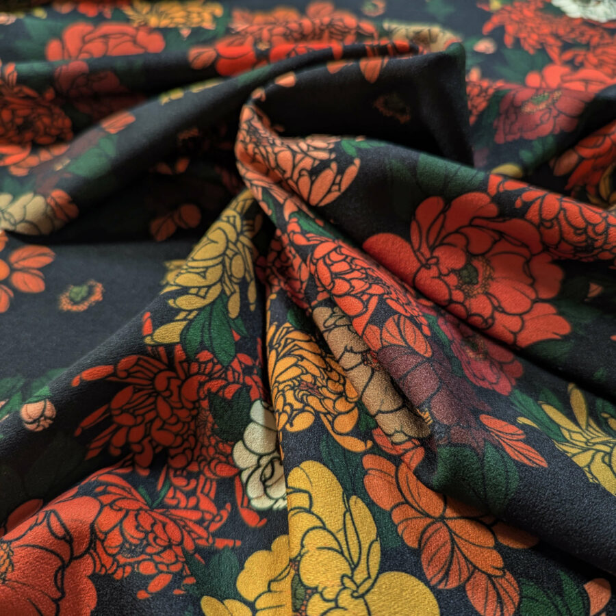 tissu fleuri noir fleurs