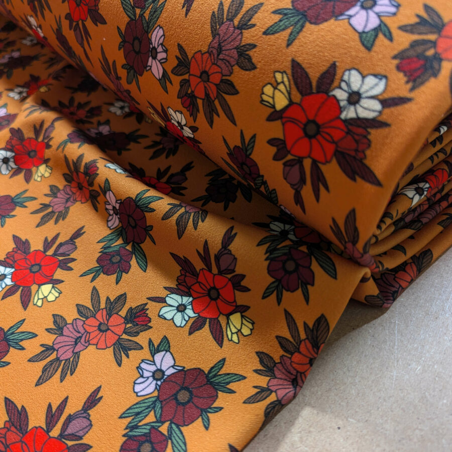 tissu fleur fond jaune