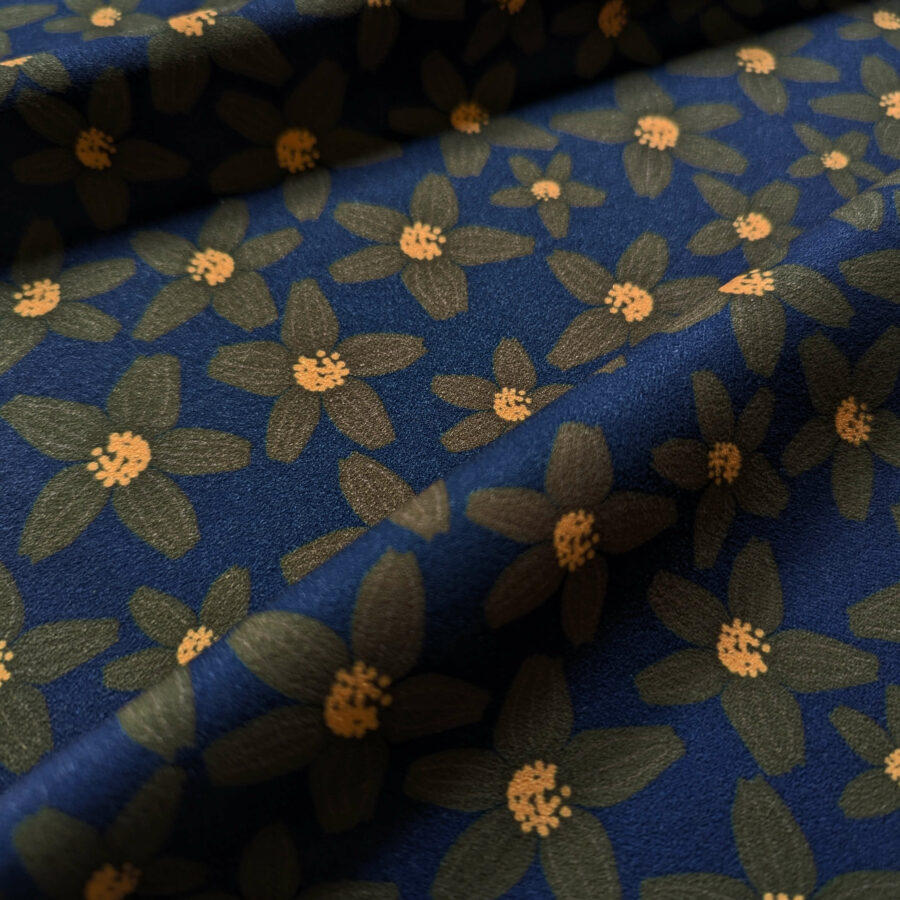 tissu marine fleur kaki