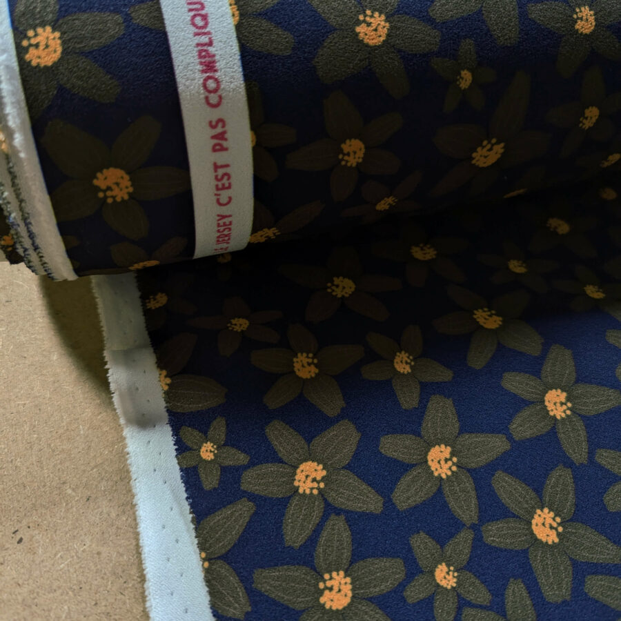 tissu marine fleur kaki