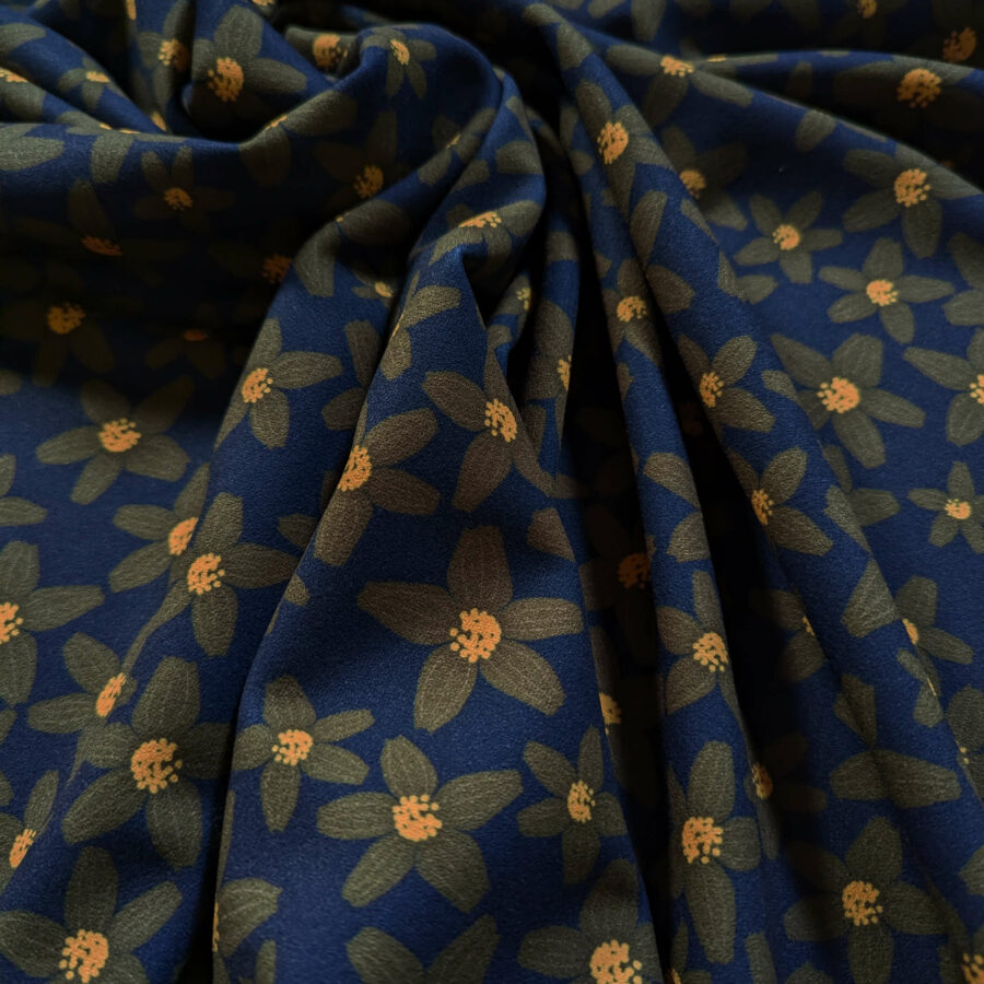 tissu marine fleur kaki