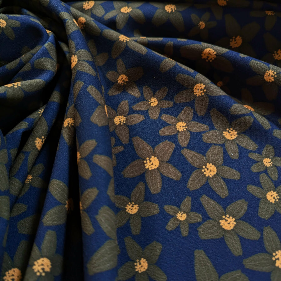 tissu marine fleur kaki