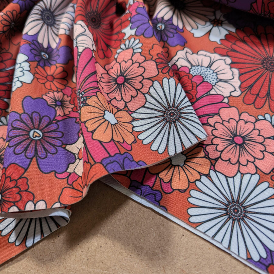 tissu fleuri orange fleurs rétro