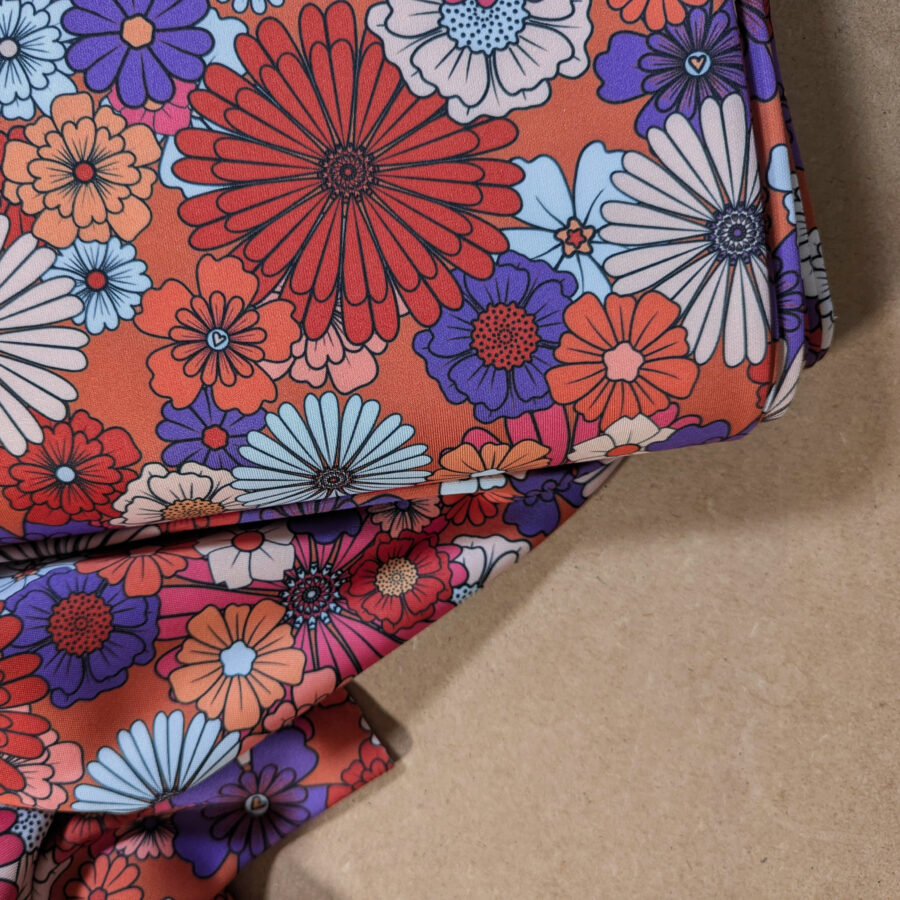 tissu fleuri orange fleurs rétro