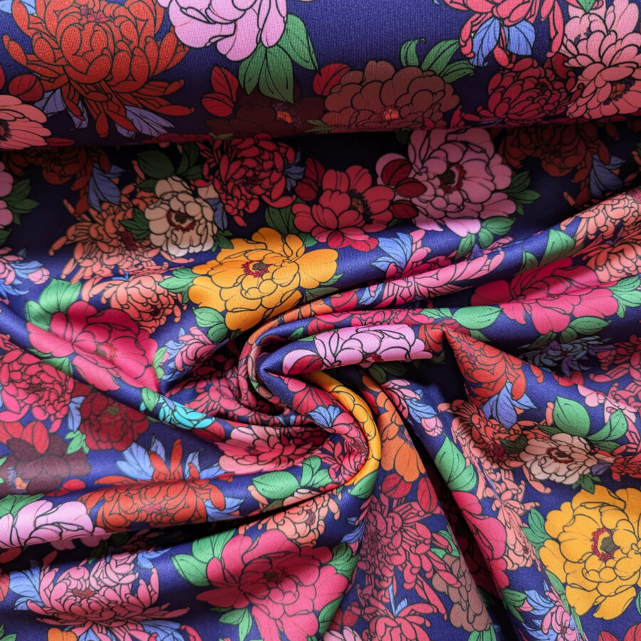 tissu fond violet fleurs