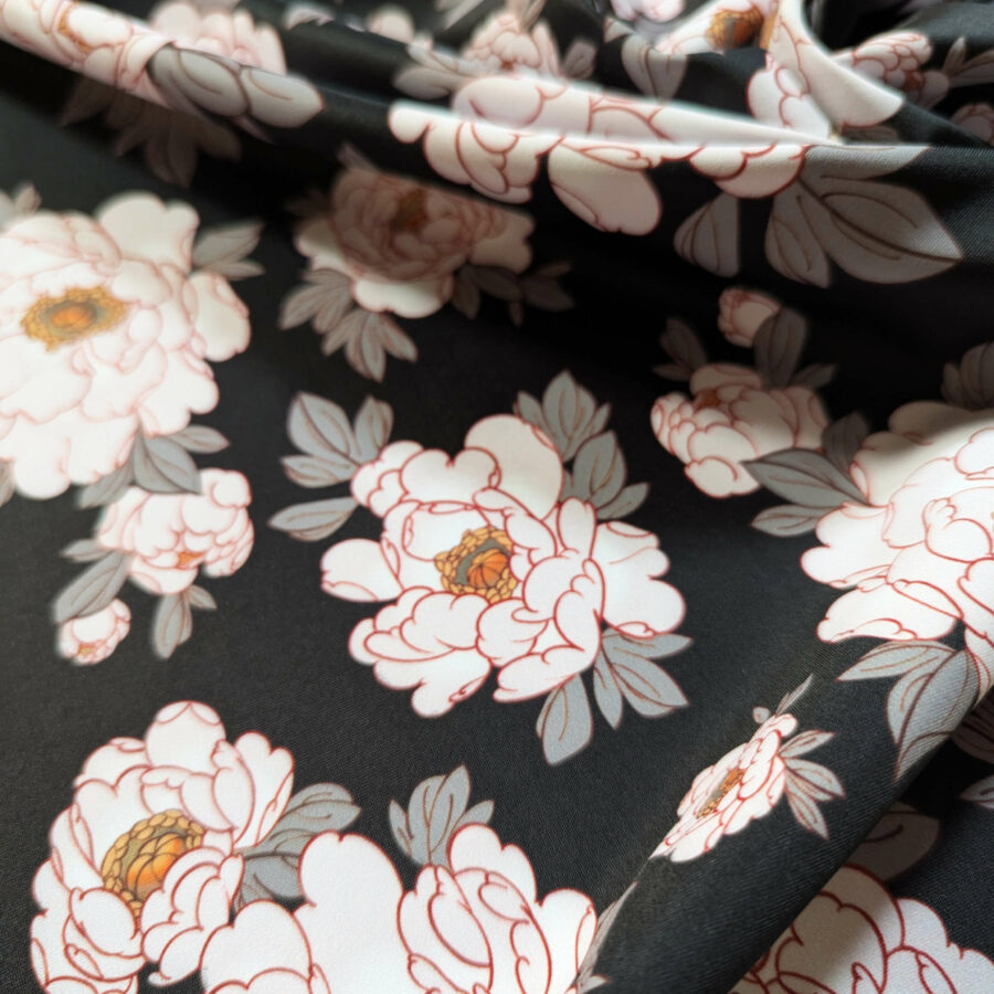 tissu pivoine noir