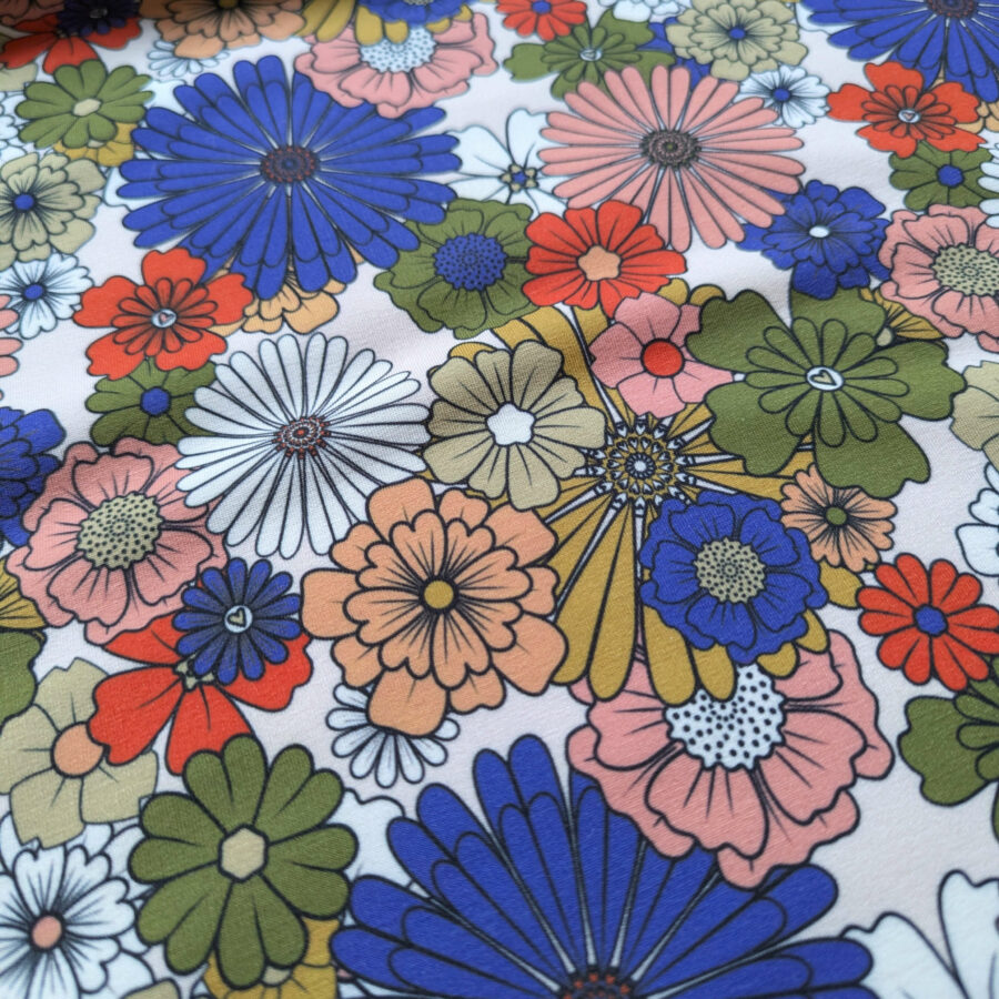 tissu sweat fleurs couleurs