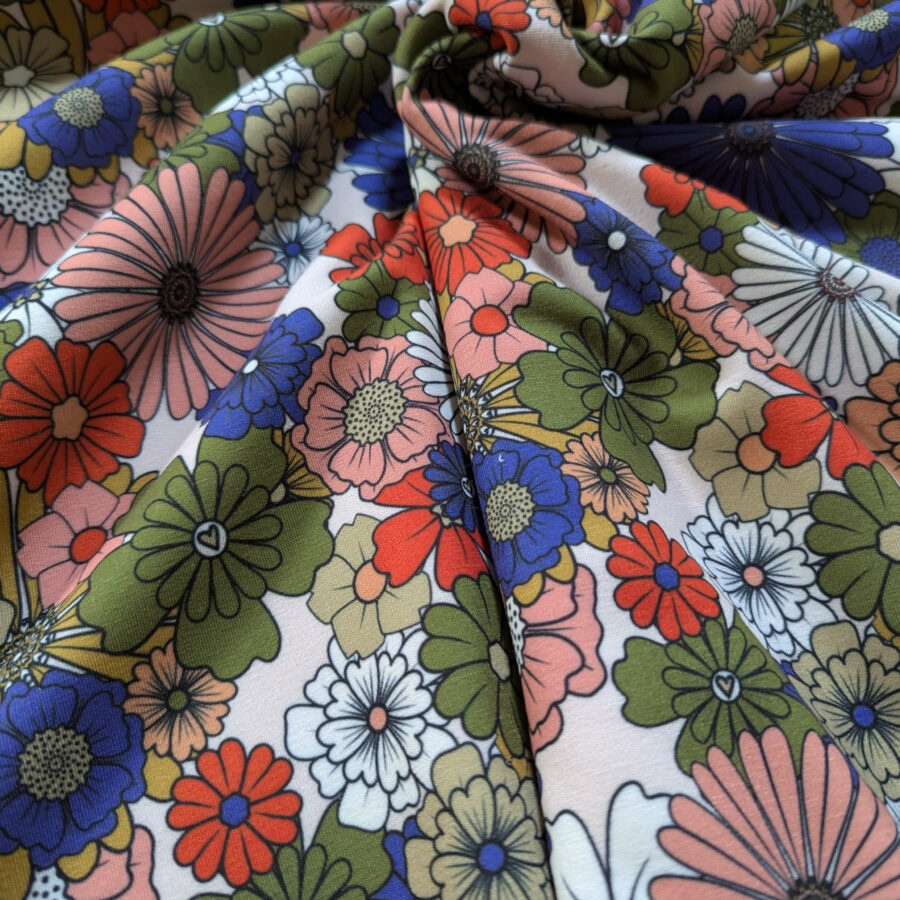 tissu sweat fleurs couleurs