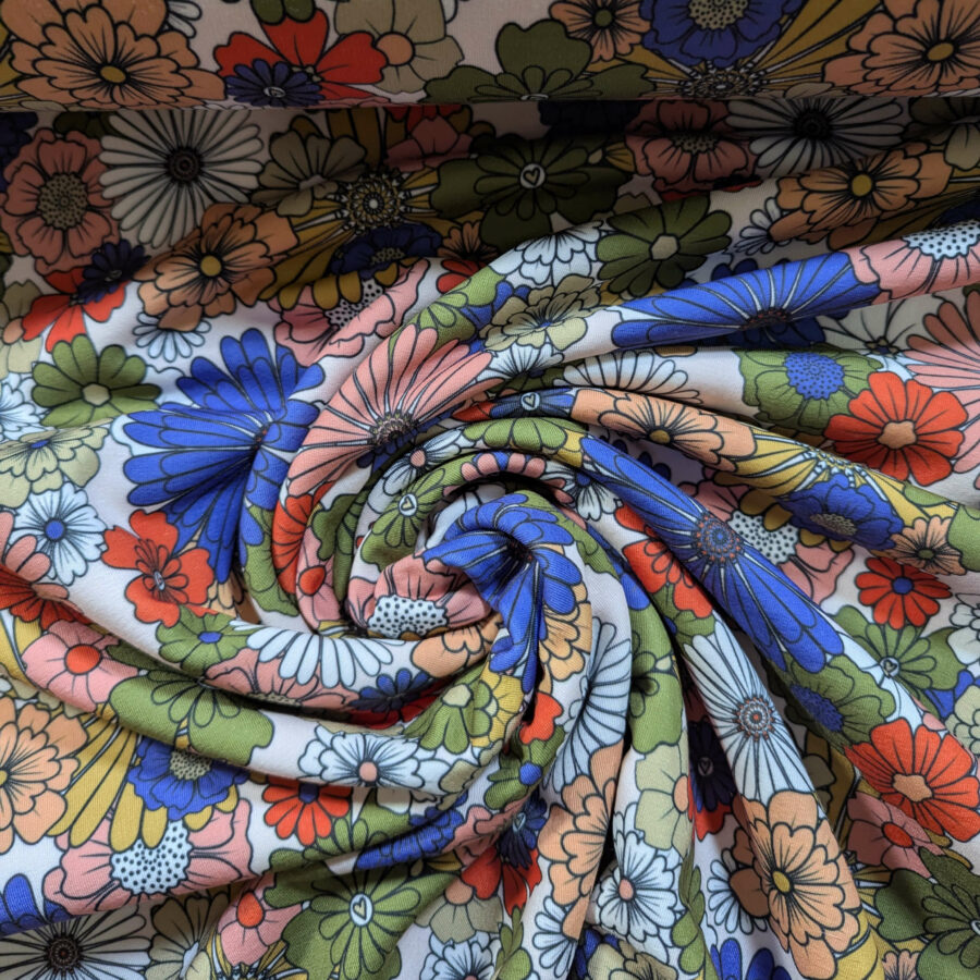 tissu sweat fleurs couleurs