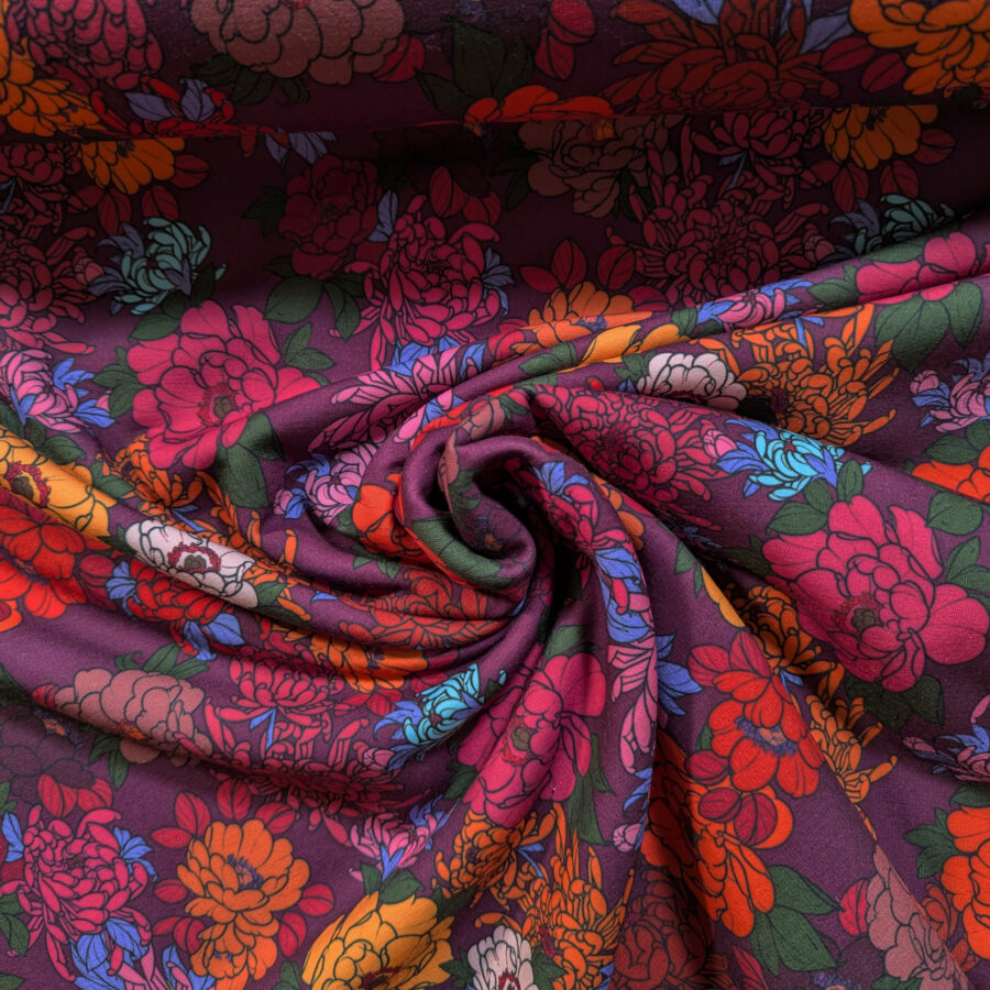 tissu sweat fleurs bordeaux