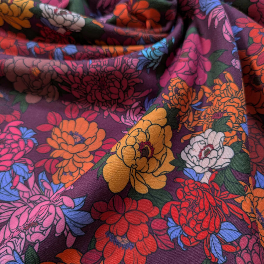 tissu sweat fleurs bordeaux