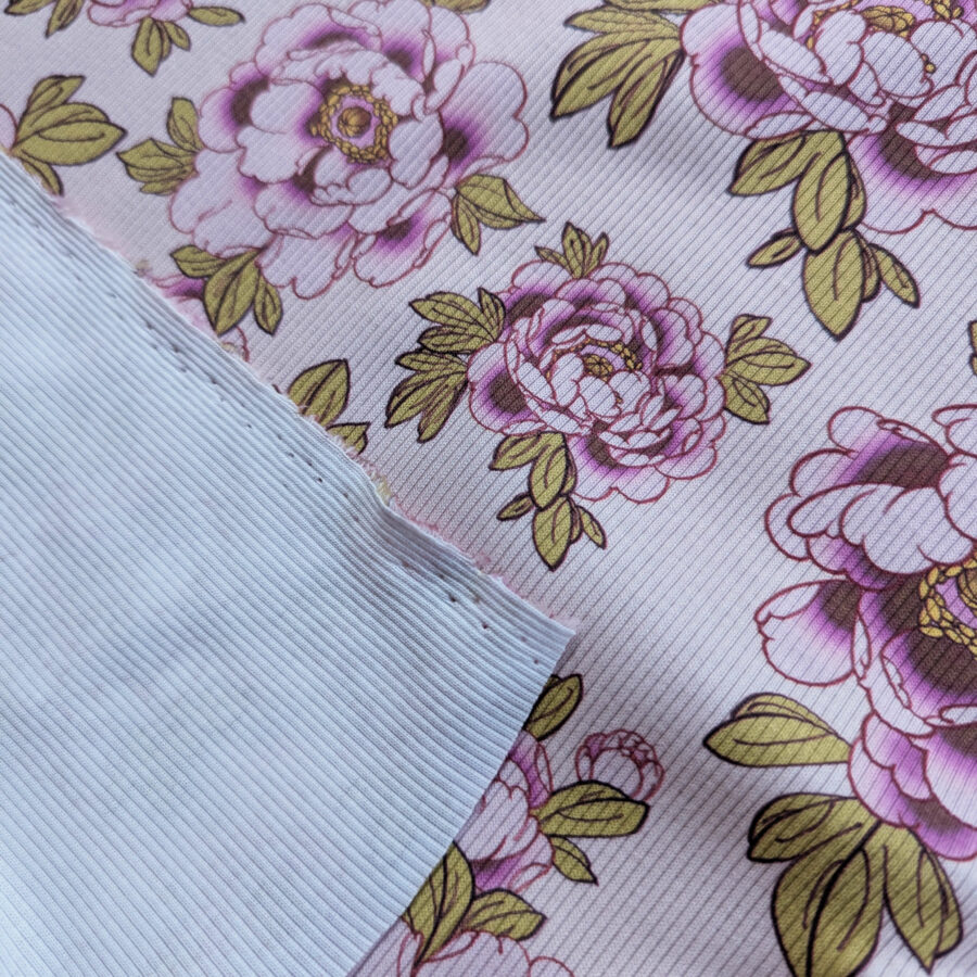 tissu fleur pivoine rose