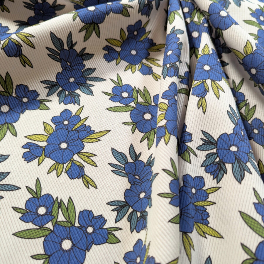 tissu côtelé fleurs bleu