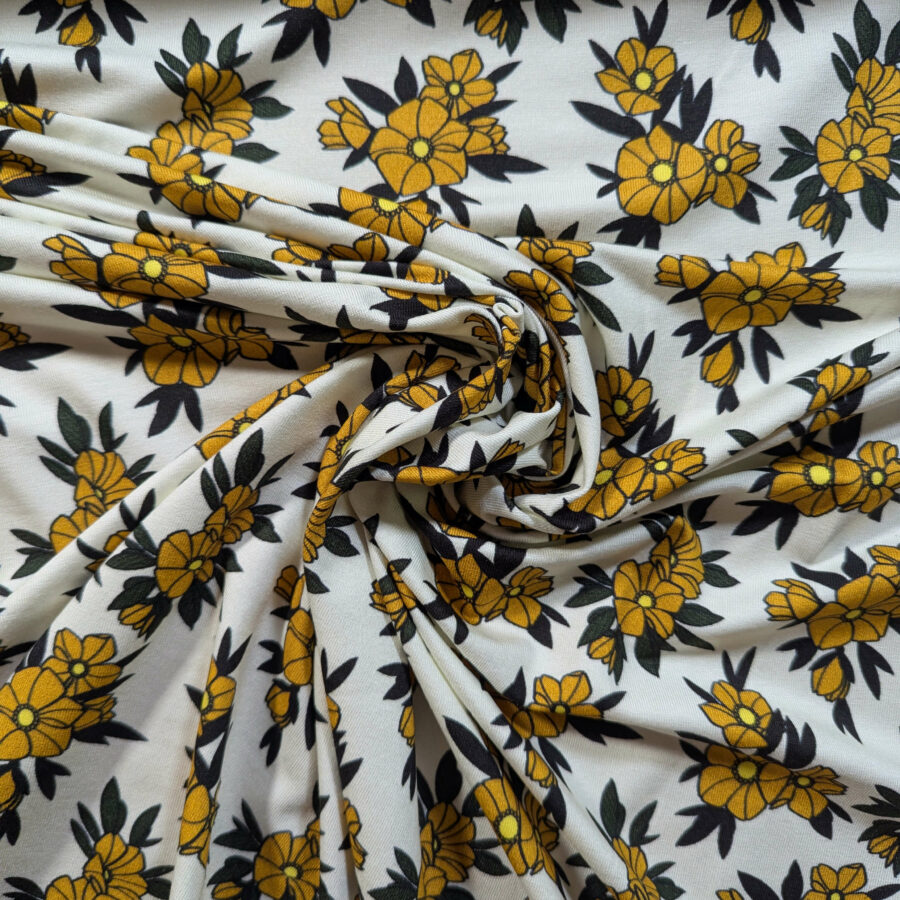tissu fond blanc et fleurs jaunes