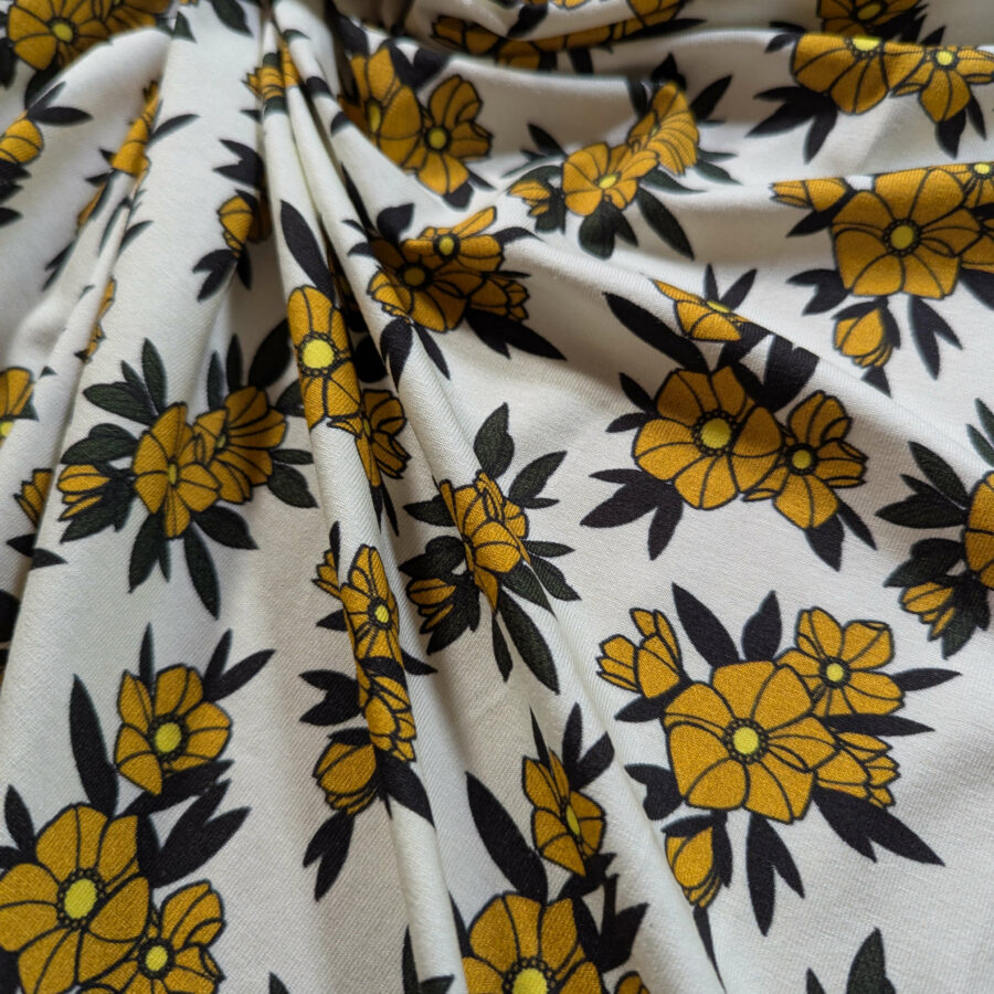 tissu fond blanc et fleurs jaunes