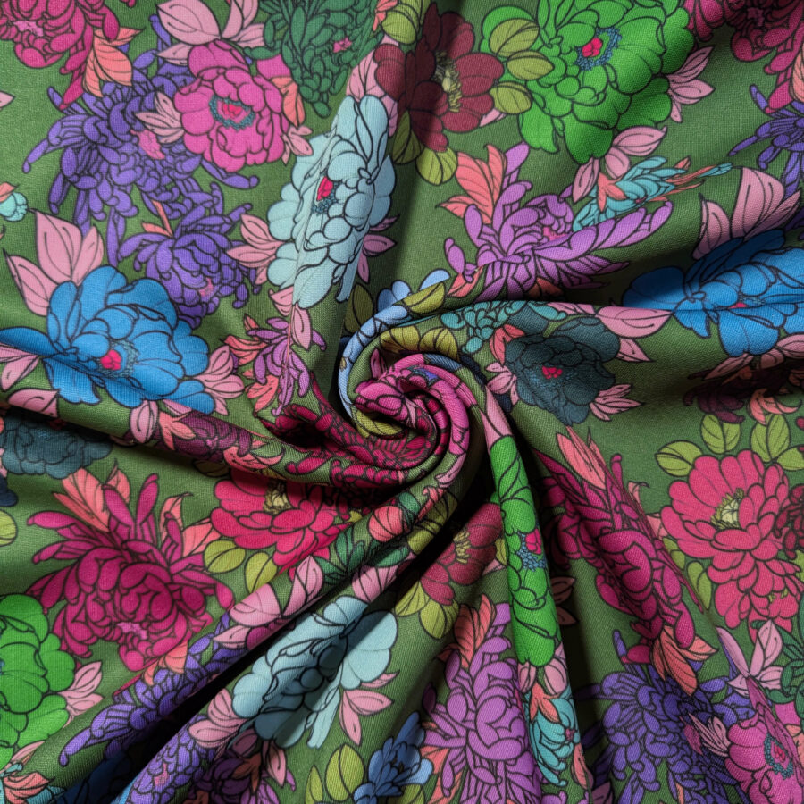 tissu fleur vert