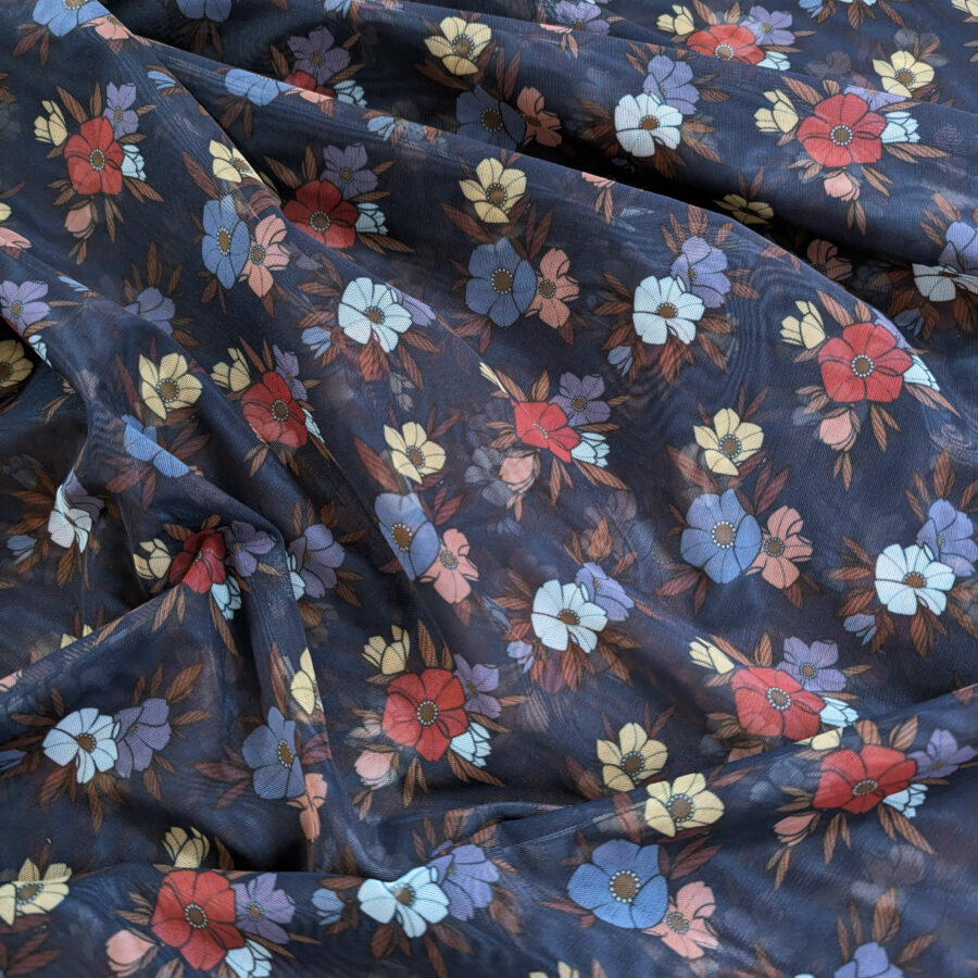 tulle marine fleurs