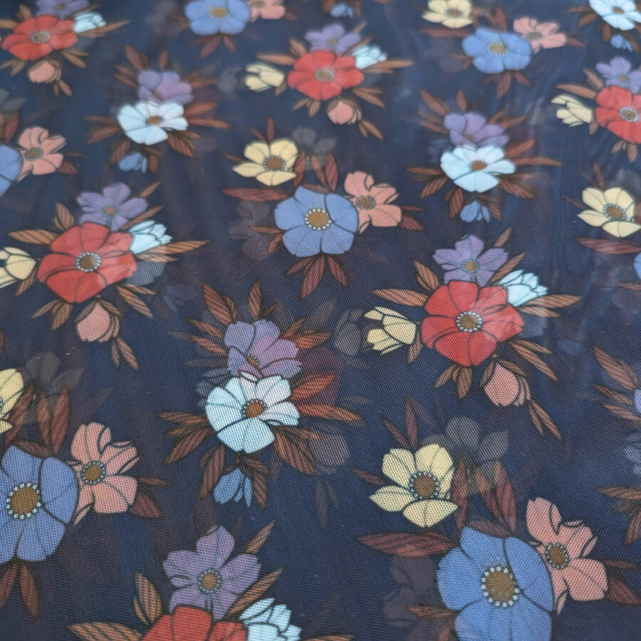tulle marine fleurs
