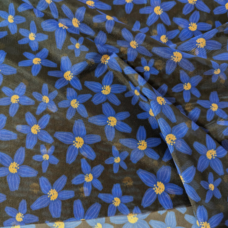 tulle bleu fleurs