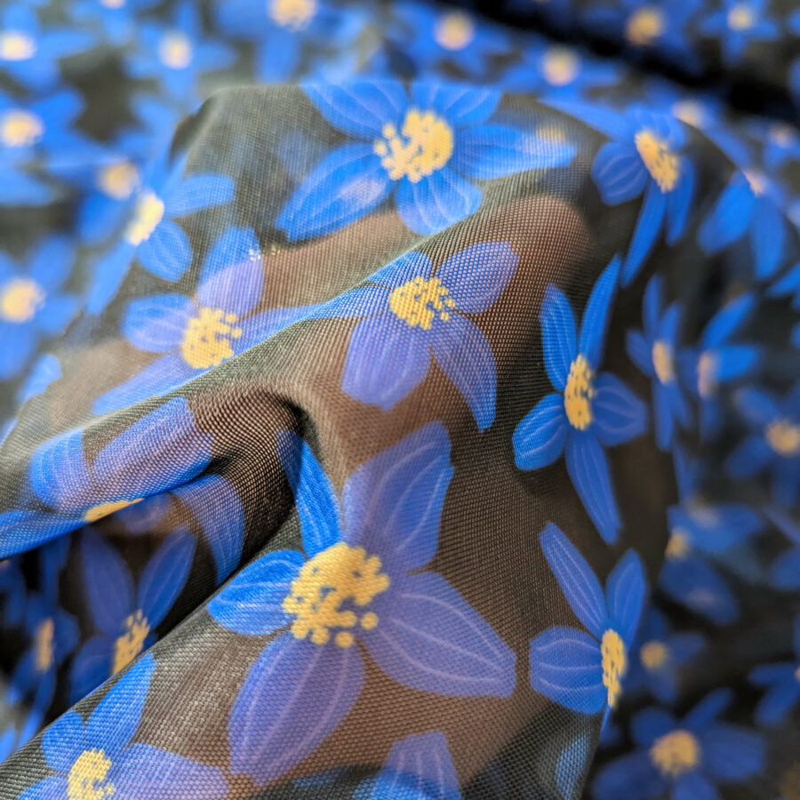 tulle bleu fleurs