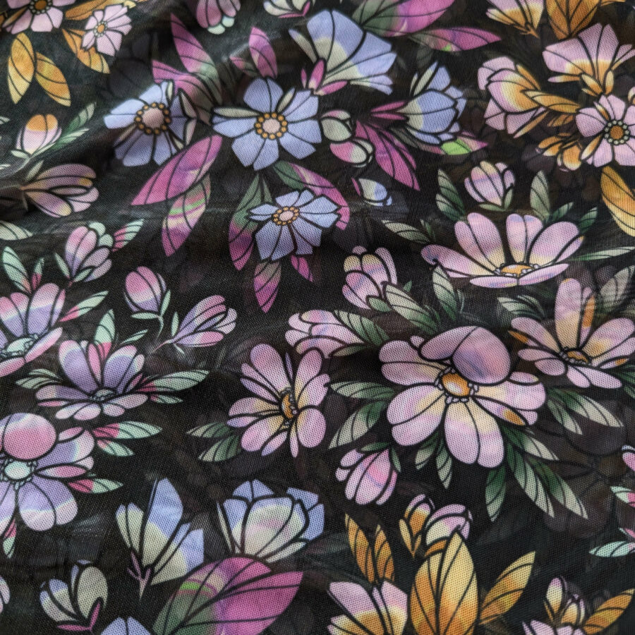tissu transparent fleur noir